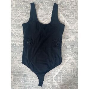 Kendall and Kylie Bodysuit Black Tank With Crochet Sides Sleeve Small